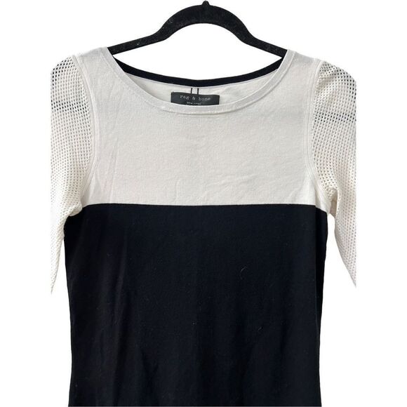 Rag & Bone Women's Mesh Long Sleeve Bodycon Mini Dress Black & White Small - Picture 2 of 8